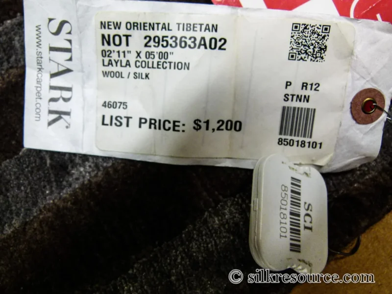 P1110337.jpg Stark Fribourg Dim Grey 2'11" X5' New Oriental Tibetan Rug Lattice Maze Silk Wool MSRP USD 1560