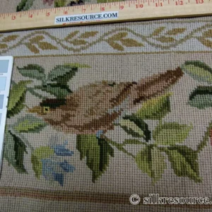 P1110372.jpg Stark Bell Gardens Tan 5x5' Flower Birds Butterfly Garland 100% Wool Rug Pink Green Yellow MSRP USD 877.50