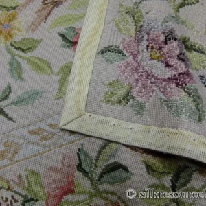 P1110396.jpg Stark Bell Gardens Tan 8' X 5' Flower Birds Butterfly Garland 100% Wool Rug Pink Green Yellow MSRP USD 1300