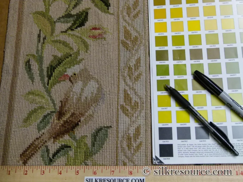 P1110400.jpg Stark Bell Gardens Tan 8' X 5' Flower Birds Butterfly Garland 100% Wool Rug Pink Green Yellow MSRP USD 1300