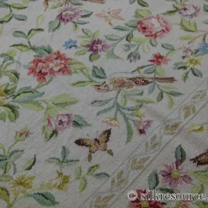 P1110402.jpg Stark Bell Gardens Tan 8' X 5' Flower Birds Butterfly Garland 100% Wool Rug Pink Green Yellow MSRP USD 1300