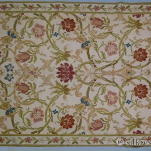 P1110433.jpg Stark Hay River Burly Wood 6'6" X10' Wool Needlepoint Fine Handmade Rug Renaissance Tulips Rose Iris Red Pink Blue Sage Green MSRP USD 1900
