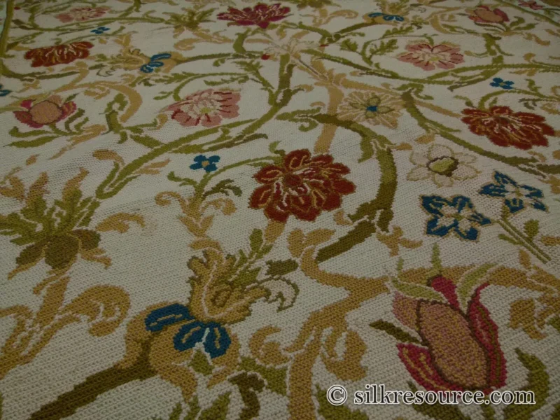 P1110434.jpg Stark Hay River Burly Wood 6'6" X10' Wool Needlepoint Fine Handmade Rug Renaissance Tulips Rose Iris Red Pink Blue Sage Green MSRP USD 1900