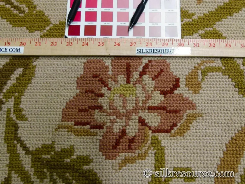 P1110439.jpg Stark Hay River Burly Wood 6'6" X10' Wool Needlepoint Fine Handmade Rug Renaissance Tulips Rose Iris Red Pink Blue Sage Green MSRP USD 1900