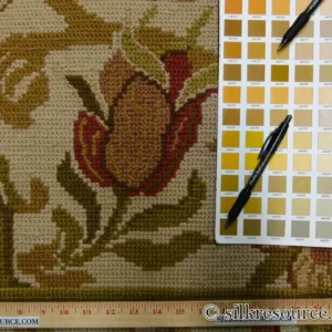 P1110440.jpg Stark Hay River Burly Wood 6'6" X10' Wool Needlepoint Fine Handmade Rug Renaissance Tulips Rose Iris Red Pink Blue Sage Green MSRP USD 1900