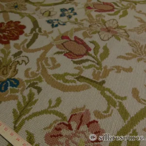 P1110446.jpg Stark Hay River Burly Wood 6'6" X10' Wool Needlepoint Fine Handmade Rug Renaissance Tulips Rose Iris Red Pink Blue Sage Green MSRP USD 1900