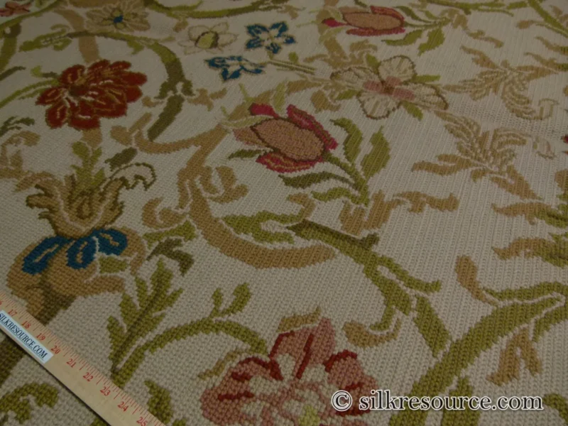 P1110446.jpg Stark Hay River Burly Wood 6'6" X10' Wool Needlepoint Fine Handmade Rug Renaissance Tulips Rose Iris Red Pink Blue Sage Green MSRP USD 1900