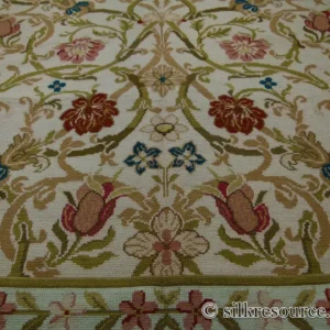 P1110452.jpg Stark Hay River Burly Wood 6'6" X10' Wool Needlepoint Fine Handmade Rug Renaissance Tulips Rose Iris Red Pink Blue Sage Green MSRP USD 1900