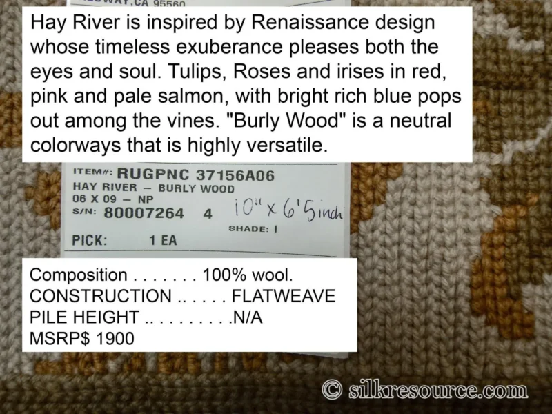 P1110455.jpg Stark Hay River Burly Wood 6'6" X10' Wool Needlepoint Fine Handmade Rug Renaissance Tulips Rose Iris Red Pink Blue Sage Green MSRP USD 1900