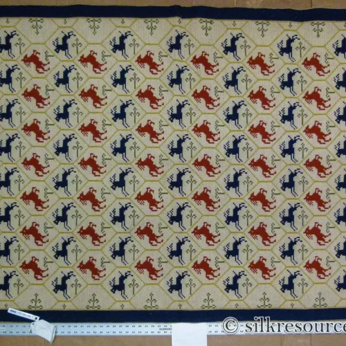 P1110548.jpg Stark Hopewell Bisque 4.3" X 6' 100% Wool Horses Equestrian Navy Red Mustard Cream MSRP USD 1500