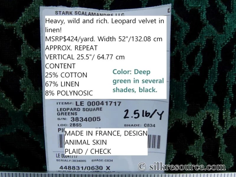 By Yard Scalamandre Leopard Square Greens Linen Velvet Animal Skin Plaid Green Check Super Heavy MSRP USD 424/y