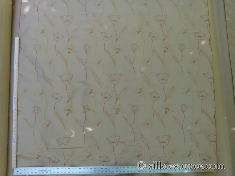 P1110817 100% Silk Lampas Tulip "Gold" Antique Gold Mod Picasso Modern Abstract Flora Thick MSRP USD 300+/Y