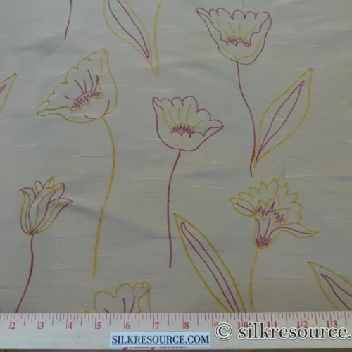 P1110820 100% Silk Lampas Tulip "Gold" Antique Gold Mod Picasso Modern Abstract Flora Thick MSRP USD 300+/Y