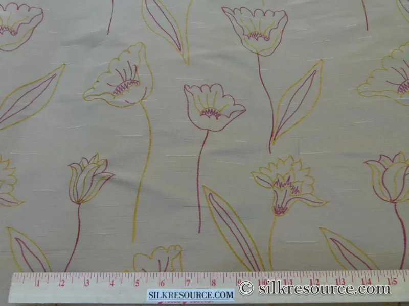 P1110820 100% Silk Lampas Tulip "Gold" Antique Gold Mod Picasso Modern Abstract Flora Thick MSRP USD 300+/Y