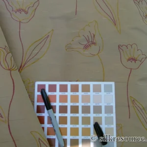 P1110821 100% Silk Lampas Tulip "Gold" Antique Gold Mod Picasso Modern Abstract Flora Thick MSRP USD 300+/Y