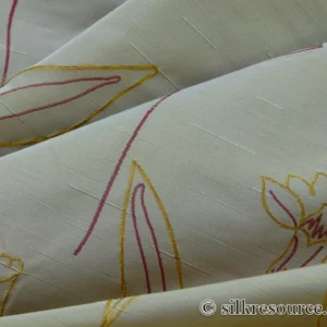 P1110825 100% Silk Lampas Tulip "Gold" Antique Gold Mod Picasso Modern Abstract Flora Thick MSRP USD 300+/Y