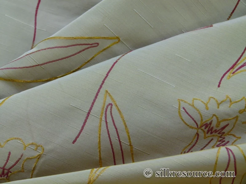 P1110825 100% Silk Lampas Tulip "Gold" Antique Gold Mod Picasso Modern Abstract Flora Thick MSRP USD 300+/Y