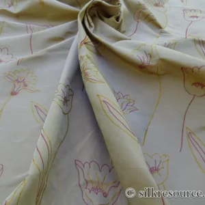 P1110826 100% Silk Lampas Tulip "Gold" Antique Gold Mod Picasso Modern Abstract Flora Thick MSRP USD 300+/Y