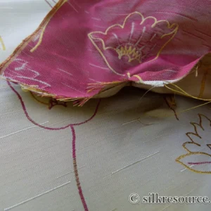 P1110827 100% Silk Lampas Tulip "Gold" Antique Gold Mod Picasso Modern Abstract Flora Thick MSRP USD 300+/Y