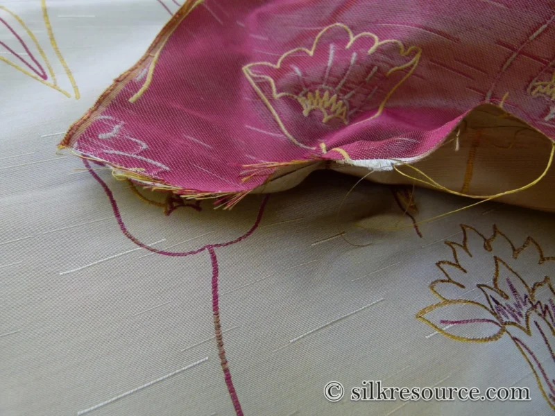 P1110827 100% Silk Lampas Tulip "Gold" Antique Gold Mod Picasso Modern Abstract Flora Thick MSRP USD 300+/Y