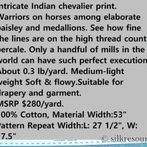 Scalamandre Le Cheval Indien Horse Warrior Claret Green Print Equestrian portrait MSRP USD 280/y