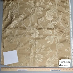 PXL_20230109_190659383 by yard 100% Silk Damask Lace Curvy Botanical Flower Vines Art Neuveu Sesame Gold