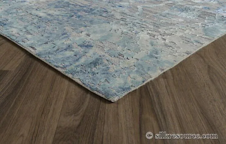 Cedartown RUG_NO136825A_ALT1 Stark Cedartown Light Slate Grey Modern Blue Grey Rug Medallion Hand Knotted - 100% Silk - 9x12' MSRP USD16250