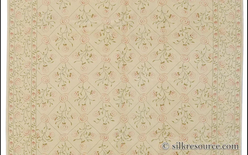 Stark EVERMAN TAN Silk Wool Hand Knotted Rug Delicate Climing Rose Flower Pink Red 11'11"X9' MSRP USD 11,000