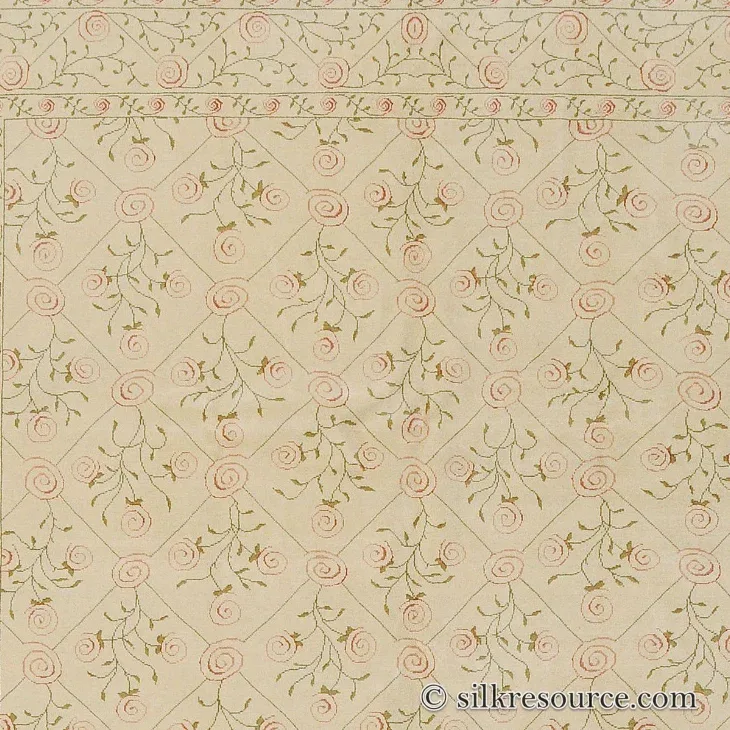 Stark EVERMAN TAN Silk Wool Hand Knotted Rug Delicate Climing Rose Flower Pink Red 11'11"X9' MSRP USD 11,000