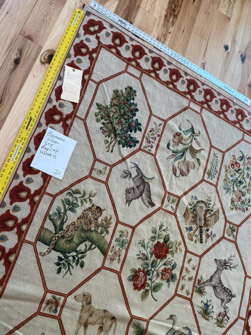 IMG_4728 Stark BARENTU SILVER  Diamond Barratta Collection Leopard Deer Bird Flora Zoology 100% Wool 5x9' MSRP USD2300