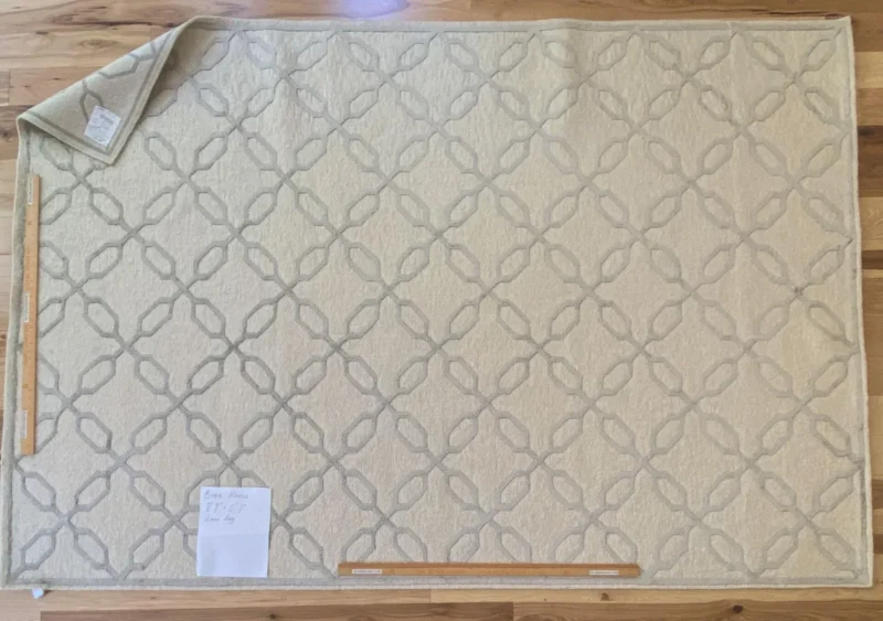 IMG_4837 Stark BRET HARTE White Lattice Diamond Linen Handmade Transitional Mid Century Rug 6x9' MSRP USD 3175