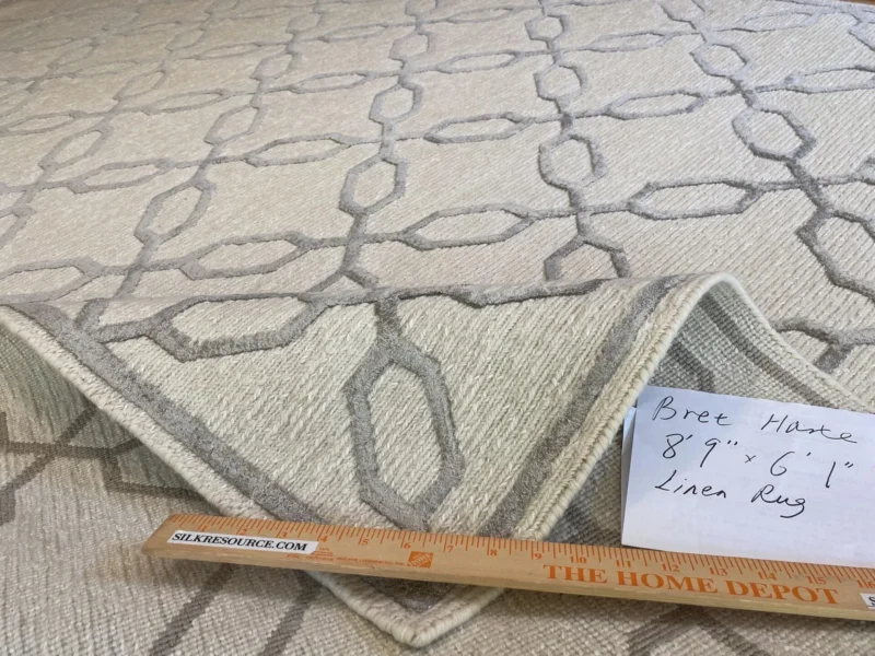 IMG_4843 Stark BRET HARTE White Lattice Diamond Linen Handmade Transitional Mid Century Rug 6x9' MSRP USD 3175