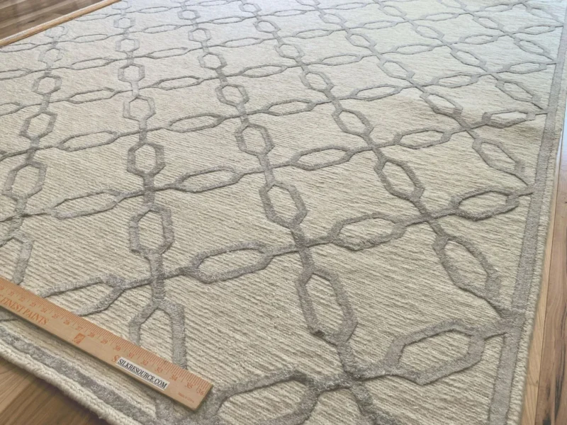 IMG_4845 Stark BRET HARTE White Lattice Diamond Linen Handmade Transitional Mid Century Rug 6x9' MSRP USD 3175