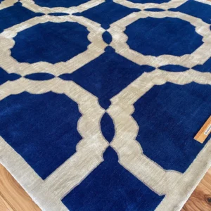 IMG_4854 Stark Diamondhead Blue White Silk Wool Modern Lattice Diamond Rug 6x9' MSRP USD 10,500