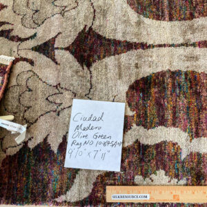 IMG_4863 Stark Ciudad Madero Olive Green Silk Rug Hand Knotted Classic Medallion Damask 8x10' MSRP USD16200