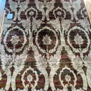 IMG_4865 Stark Ciudad Madero Olive Green Silk Rug Hand Knotted Classic Medallion Damask 8x10' MSRP USD16200
