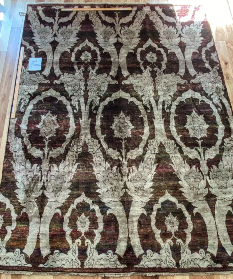 IMG_4866 Stark Ciudad Madero Olive Green Silk Rug Hand Knotted Classic Medallion Damask 8x10' MSRP USD16200