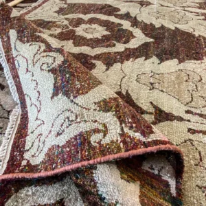 IMG_4895 Stark Ciudad Madero Olive Green Silk Rug Hand Knotted Classic Medallion Damask 8x10' MSRP USD16200