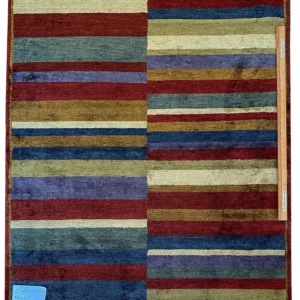 IMG_4944 Stark Elfers Maroon Stripe 100% Silk Rug 4x6' Red Gold Black Stripe MSRP 00