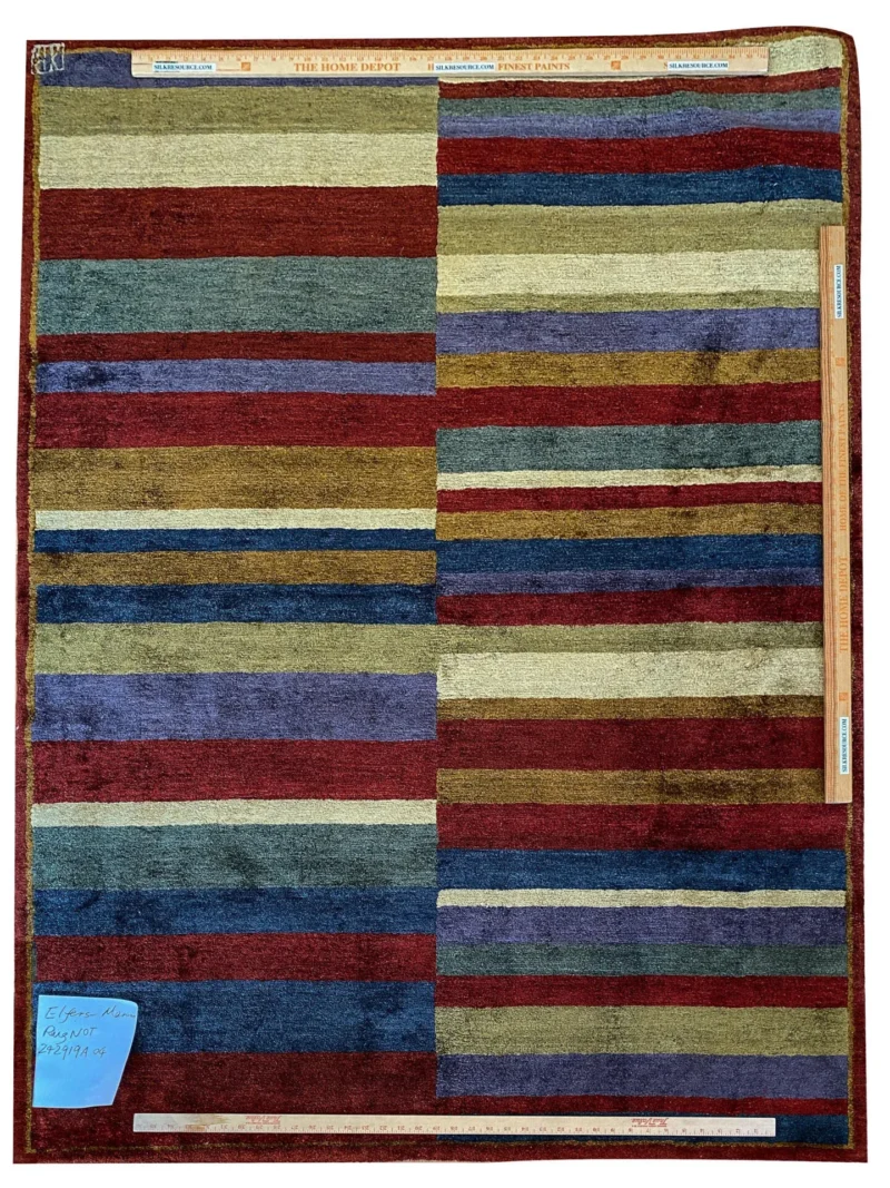 IMG_4944 Stark Elfers Maroon Stripe 100% Silk Rug 4x6' Red Gold Black Stripe MSRP 00