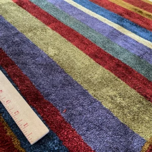 IMG_4945 Stark Elfers Maroon Stripe 100% Silk Rug 4x6' Red Gold Black Stripe MSRP 00