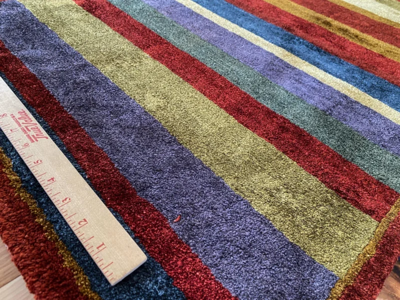 IMG_4945 Stark Elfers Maroon Stripe 100% Silk Rug 4x6' Red Gold Black Stripe MSRP 00