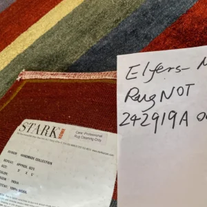 IMG_4947 Stark Elfers Maroon Stripe 100% Silk Rug 4x6' Red Gold Black Stripe MSRP 00