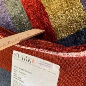 IMG_4948 Stark Elfers Maroon Stripe 100% Silk Rug 4x6' Red Gold Black Stripe MSRP 00