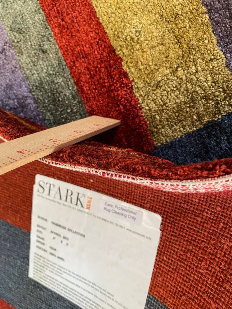 IMG_4948 Stark Elfers Maroon Stripe 100% Silk Rug 4x6' Red Gold Black Stripe MSRP 00