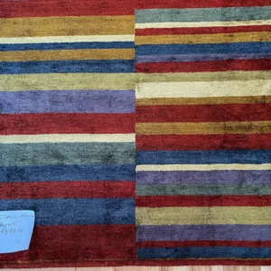 IMG_4953 Stark Elfers Maroon Stripe 100% Silk Rug 4x6' Red Gold Black Stripe MSRP 00