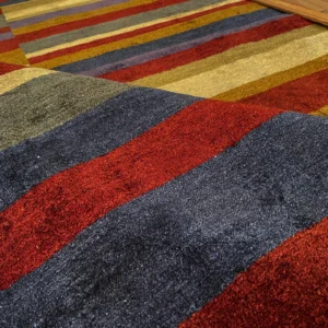 IMG_4954 Stark Elfers Maroon Stripe 100% Silk Rug 4x6' Red Gold Black Stripe MSRP 00