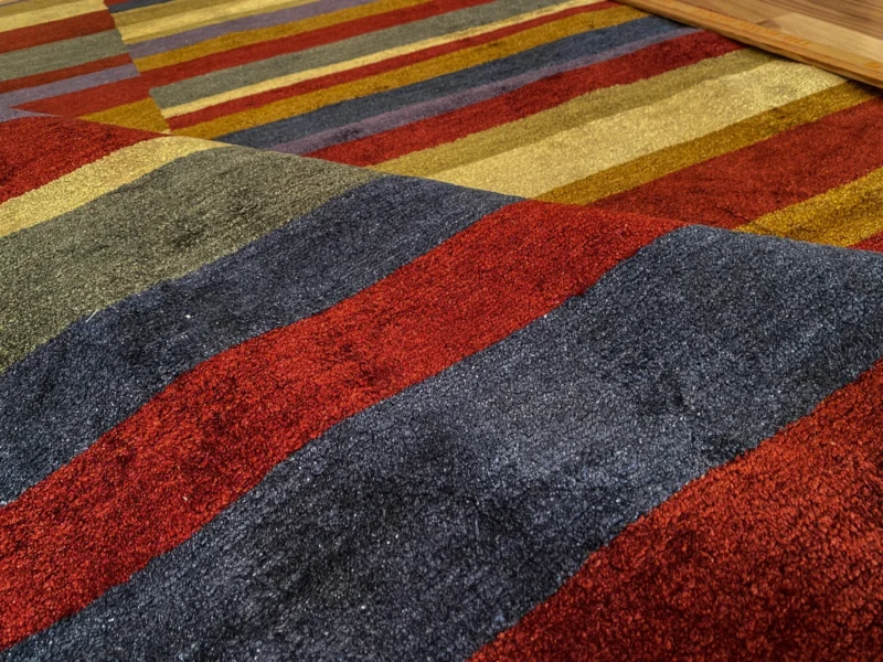 IMG_4954 Stark Elfers Maroon Stripe 100% Silk Rug 4x6' Red Gold Black Stripe MSRP 00