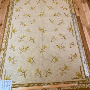 IMG_5081 Stark Hand Made Needlepoint 6'x9' Flower Sprig Border On Lt Yellow