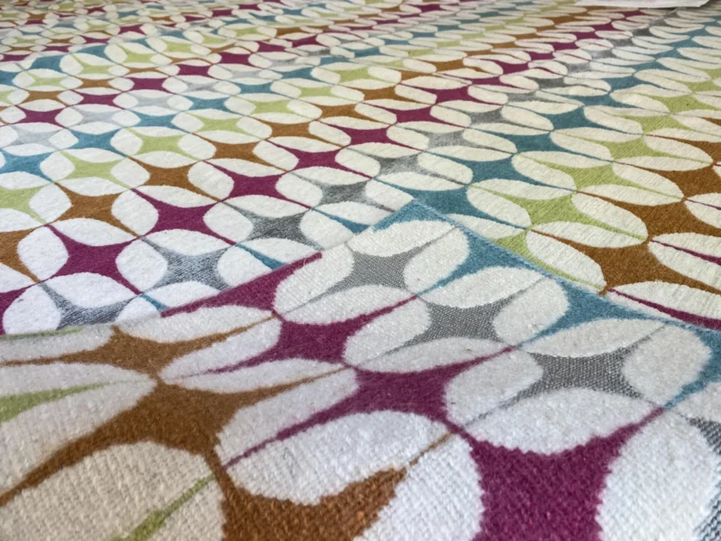 IMG_5107 Stark DELPHOS BROWN Modern Wool Silk Hand Knotted Colorful Egg Green Pink Blue Cream 6x9' MSRP USD 12,000